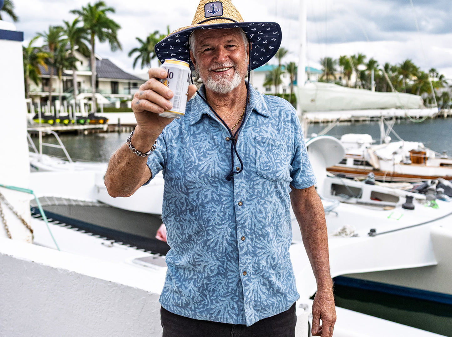 Terrycloth Button Down - Reef Jacquard - Blue