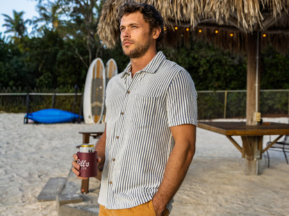 Terrycloth Button Down - Striped Jacquard - Natural