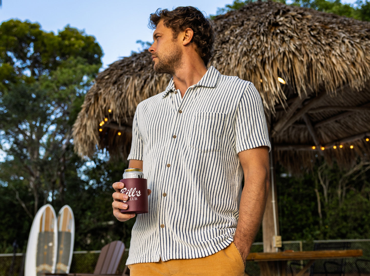 Terrycloth Button Down - Striped Jacquard - Natural