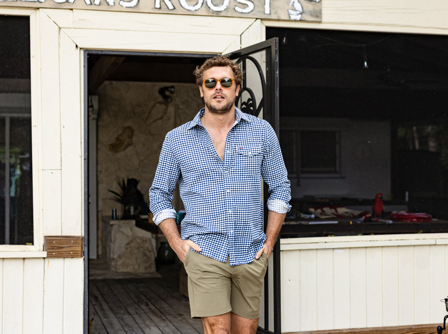 Spring Weight Corduroy Pearl Snap - Gingham Print - Vintage Navy