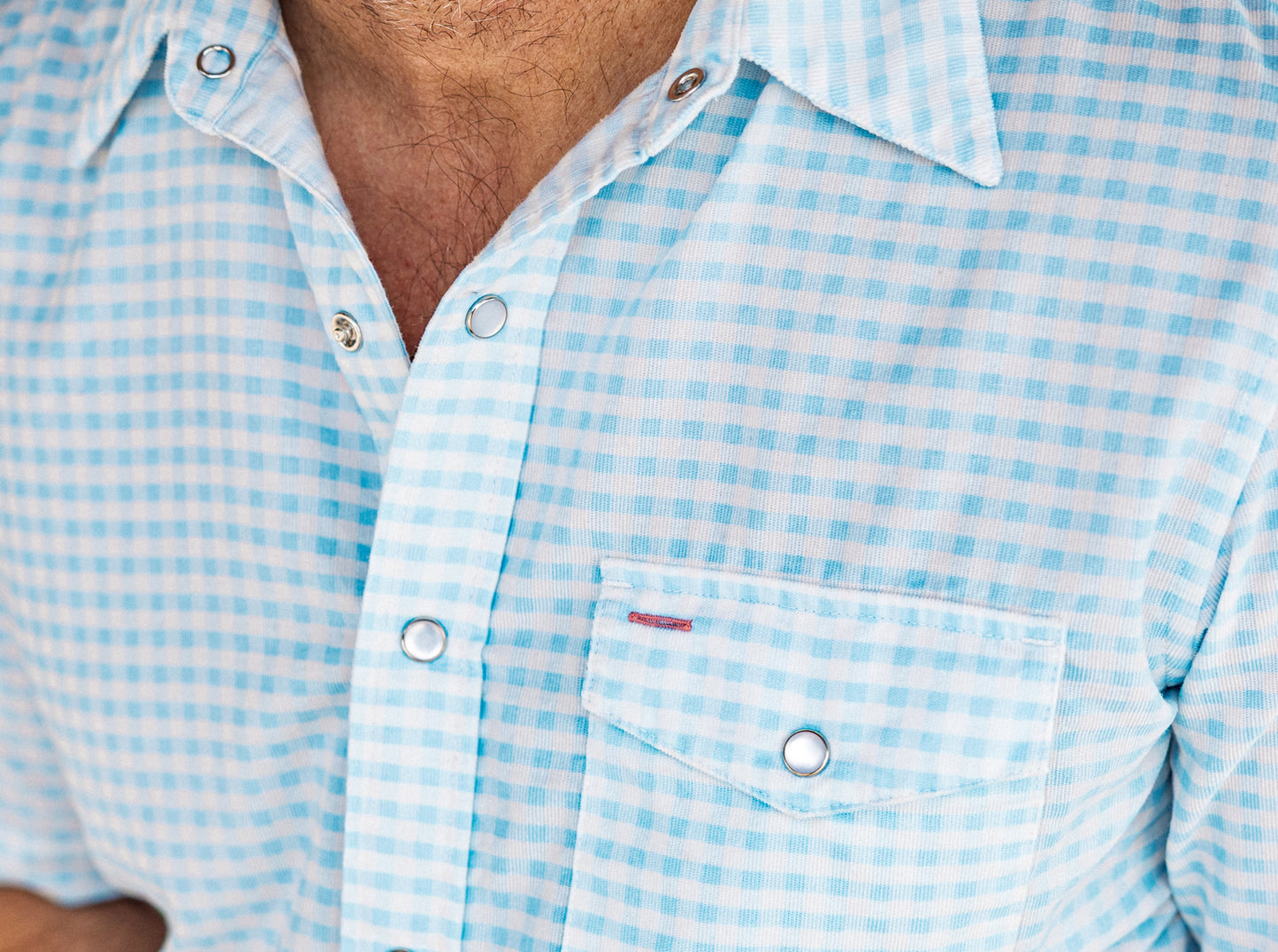 Short Sleeve Corduroy Pearl Snap - Gingham Print - Sky