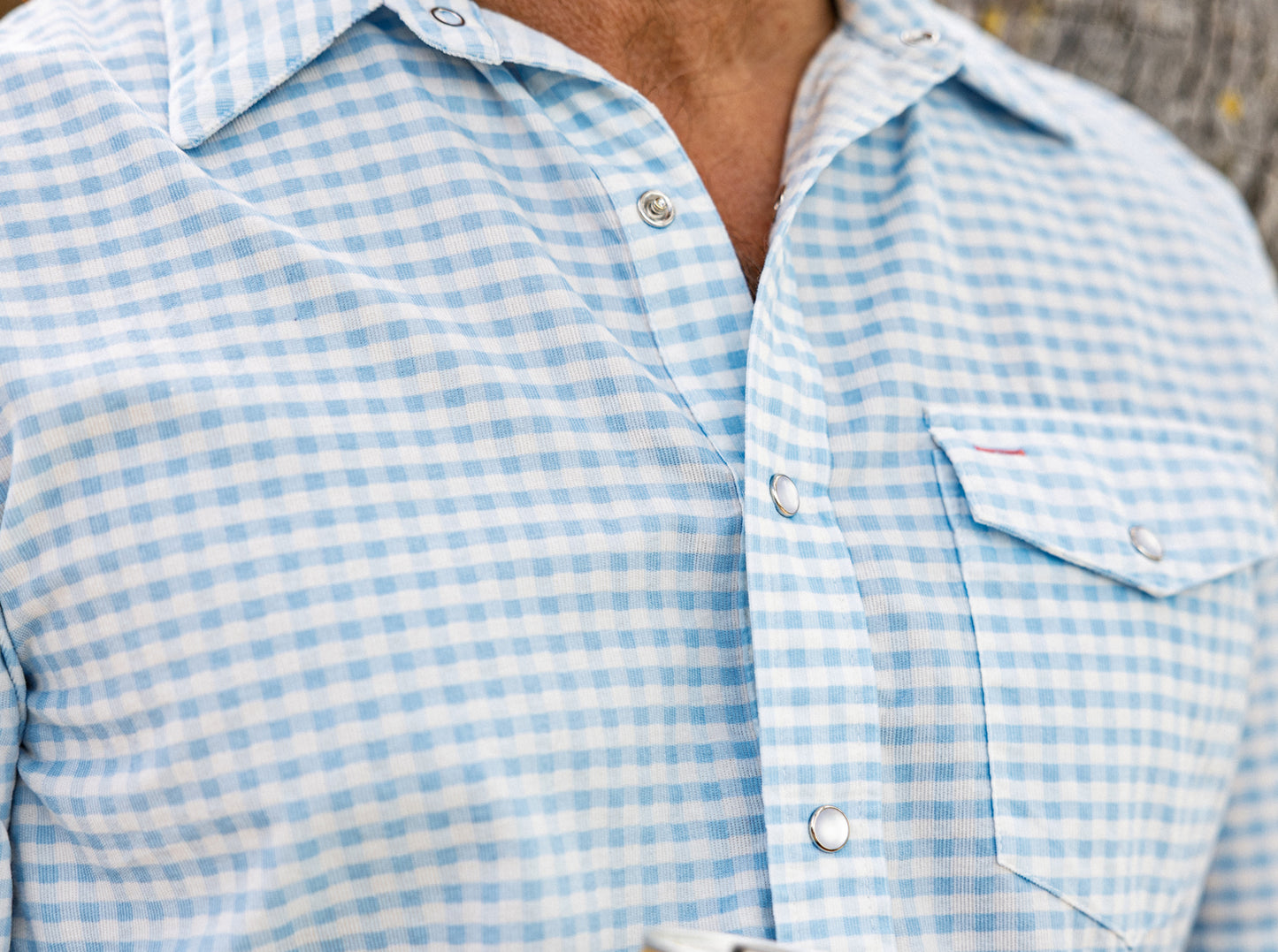 Short Sleeve Corduroy Pearl Snap - Gingham Print - Sky