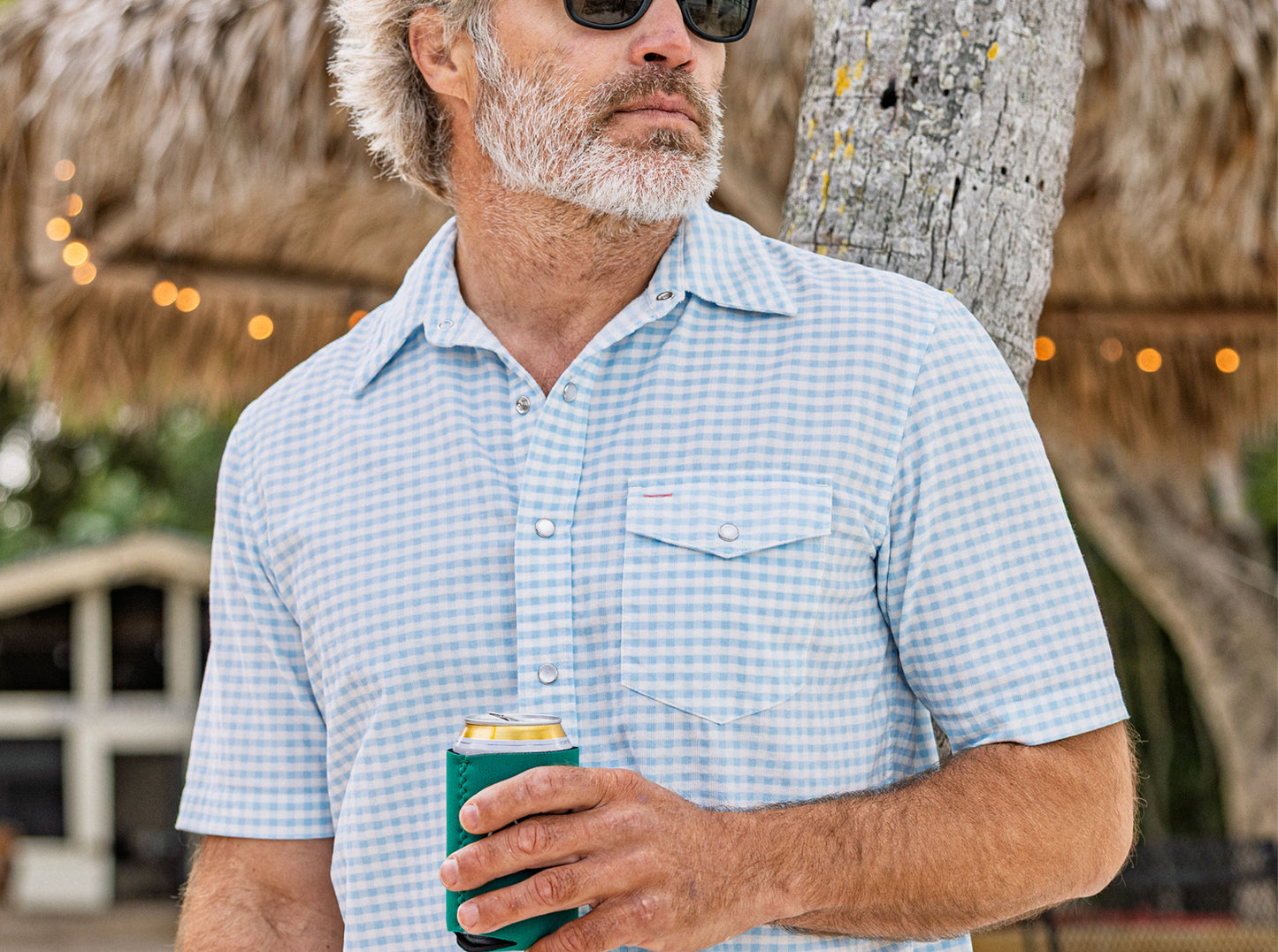 Short Sleeve Corduroy Pearl Snap - Gingham Print - Sky