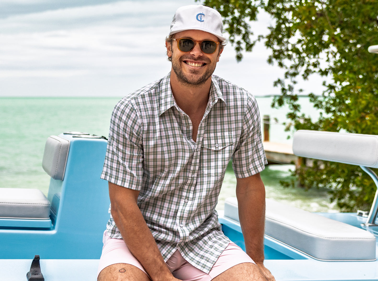 Short Sleeve Performance Pearl Snap - Olive Check