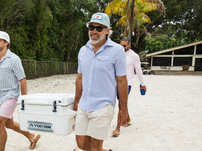 Short Sleeve Performance Pearl Snap - Navy Seersucker