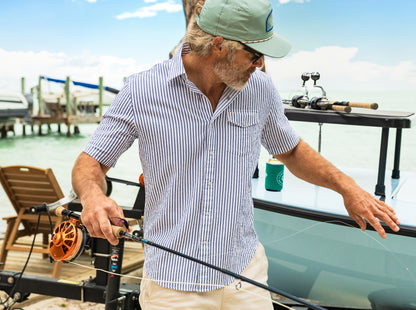 Short Sleeve Performance Pearl Snap - Navy Seersucker