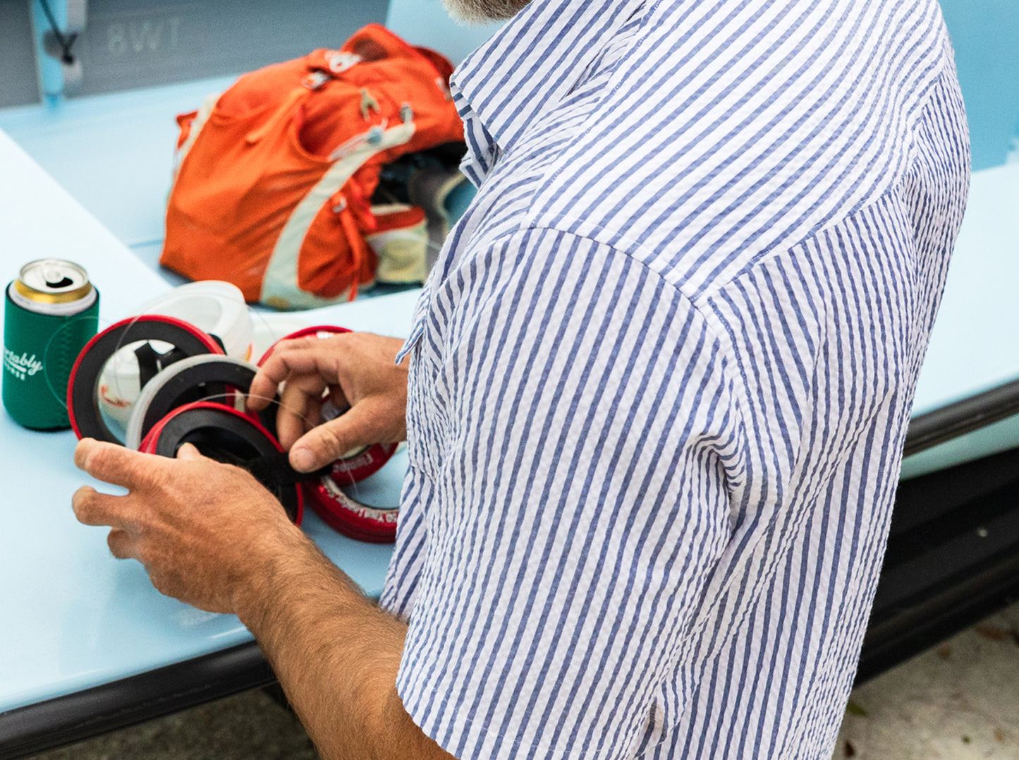Short Sleeve Performance Pearl Snap - Navy Seersucker