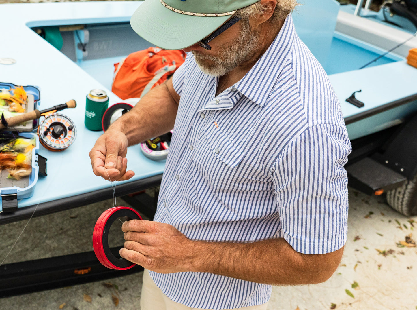 Short Sleeve Performance Pearl Snap - Navy Seersucker