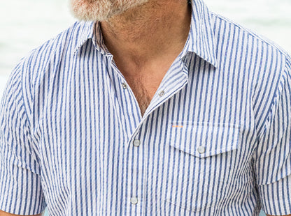 Short Sleeve Performance Pearl Snap - Navy Seersucker