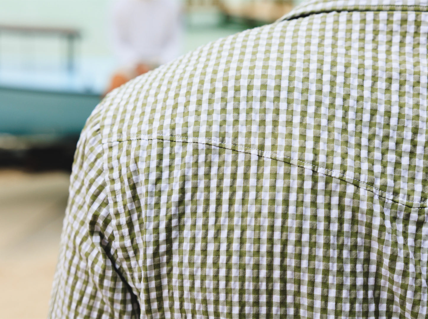 Performance Pearl Snap Button Down - Gingham Seersucker - Olive