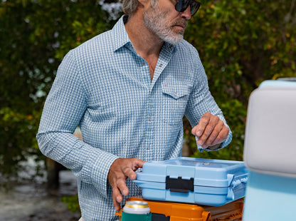 Performance Pearl Snap Button Down - Gingham Seersucker - Blue