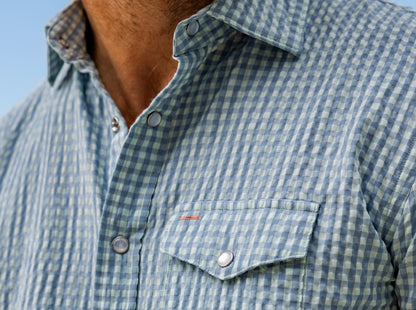 Performance Pearl Snap Button Down - Gingham Seersucker - Blue