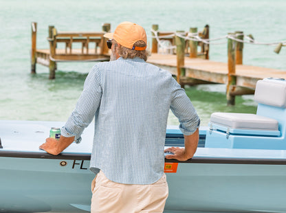 Performance Pearl Snap Button Down - Gingham Seersucker - Blue