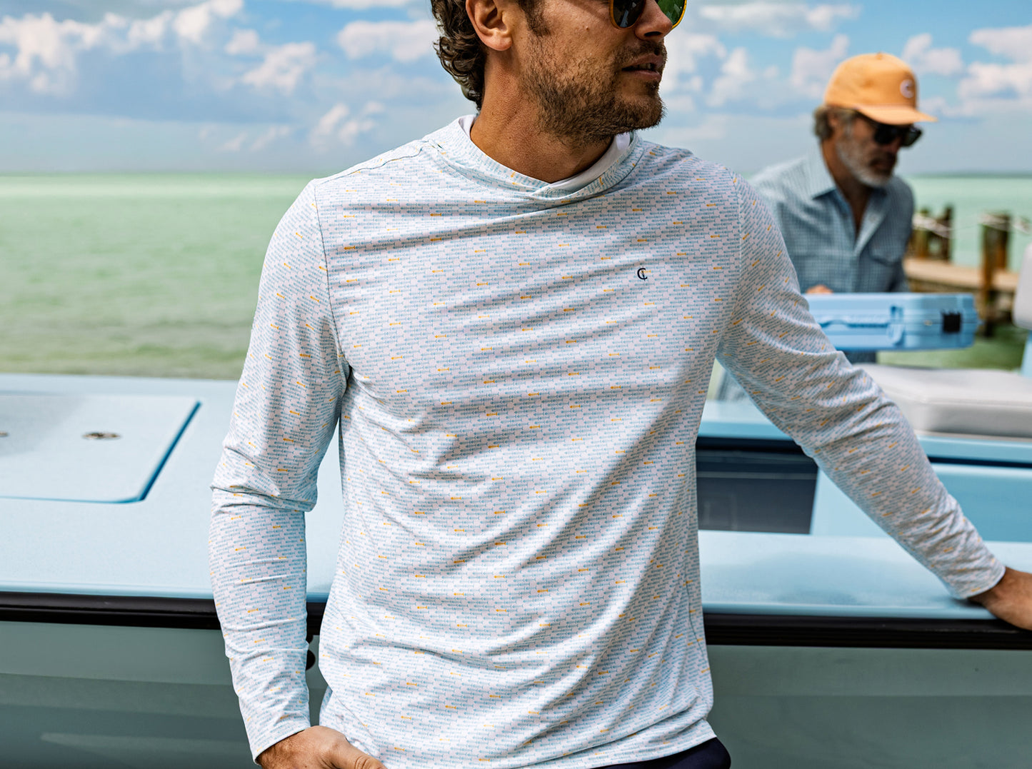 Hoodie Sun Shirt - Bonefish Print - Blue