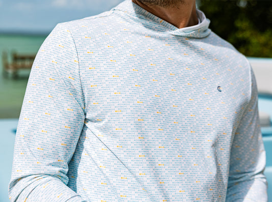 Hoodie Sun Shirt - Bonefish Print - Blue