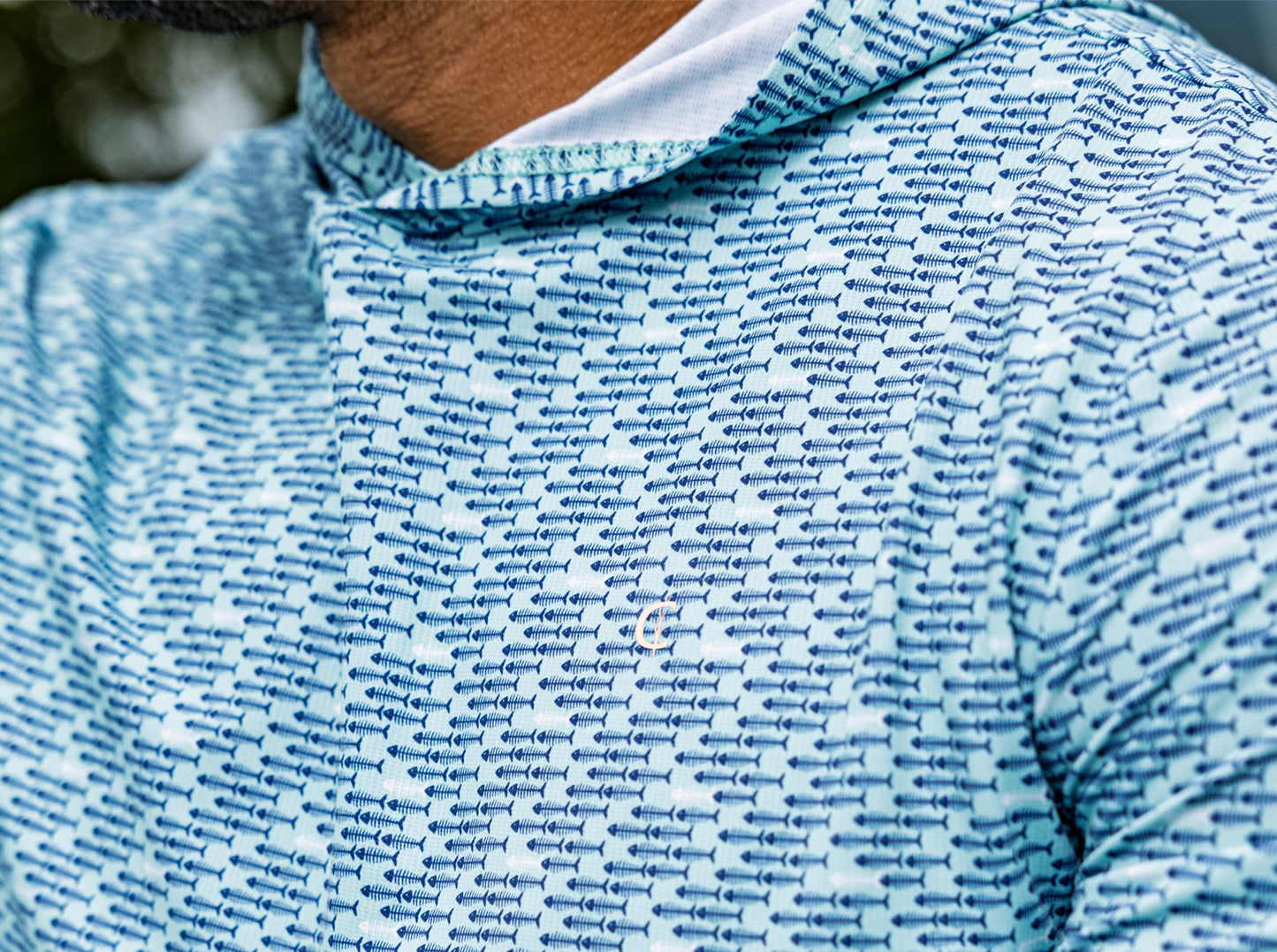 Hoodie Sun Shirt - Bonefish Print - Navy