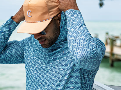 Hoodie Sun Shirt - Bonefish Print - Navy