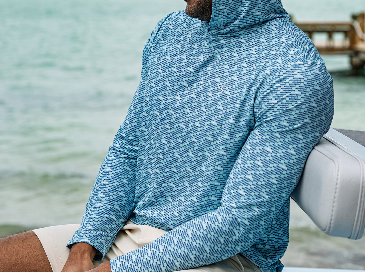 Hoodie Sun Shirt - Bonefish Print - Navy