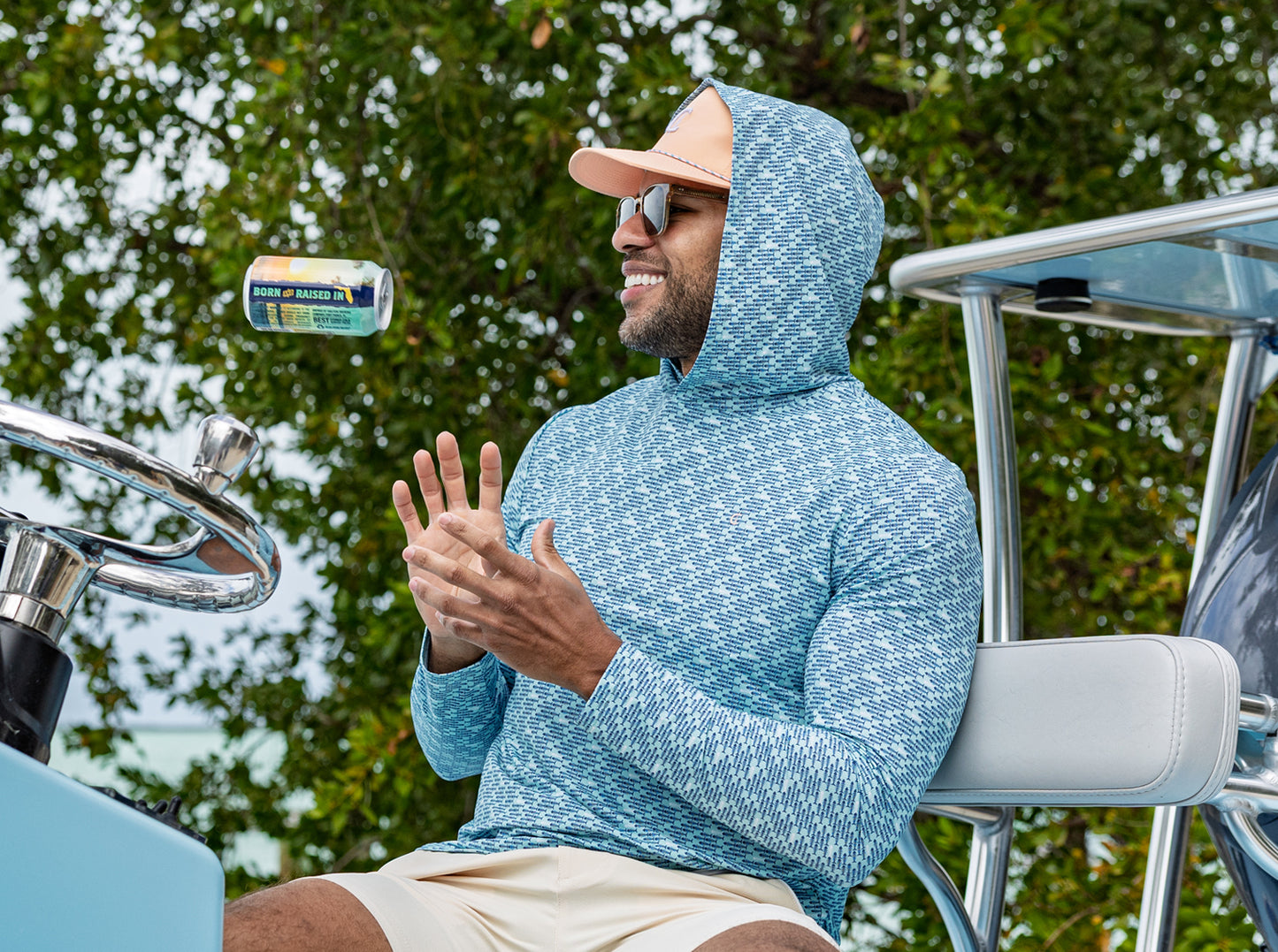 Hoodie Sun Shirt - Bonefish Print - Navy