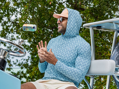 Hoodie Sun Shirt - Bonefish Print - Navy