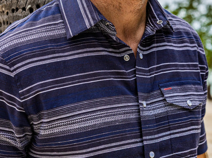 Hemp Stripe Pearl Snap - Navy