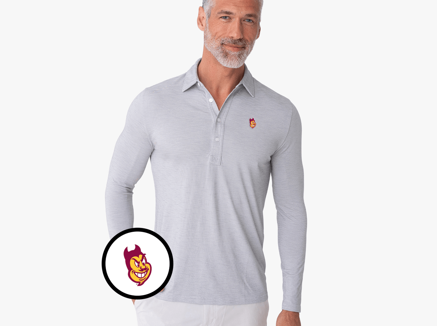 Arizona State - Brrr Long Sleeve Range Polo - Sparky - Silverado