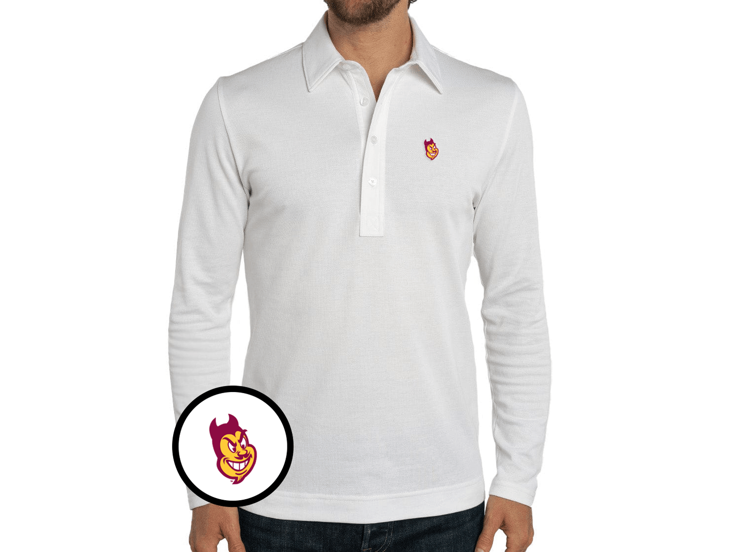 Arizona State - Jacquard Long Sleeve Range Polo - Sparky - White