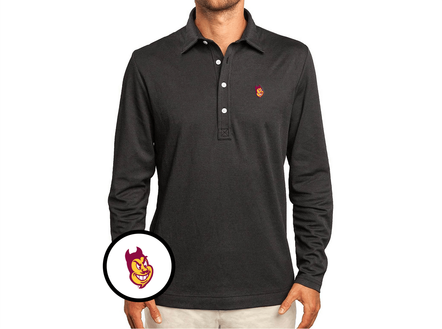 Arizona State - Jacquard Long Sleeve Range Polo - Sparky - Black