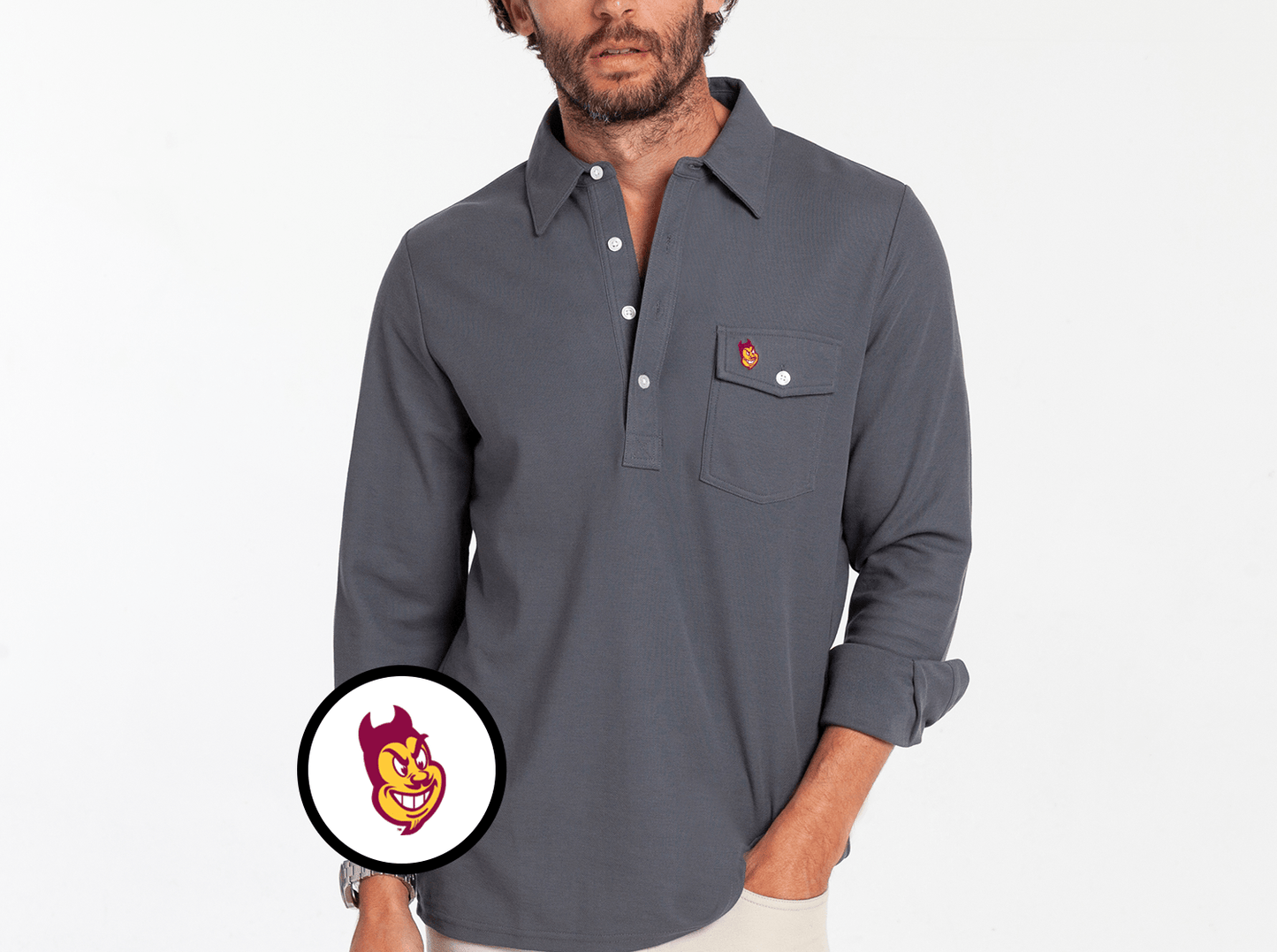 Arizona State - Long Sleeve Players Shirt - Sparky - Blue Steel