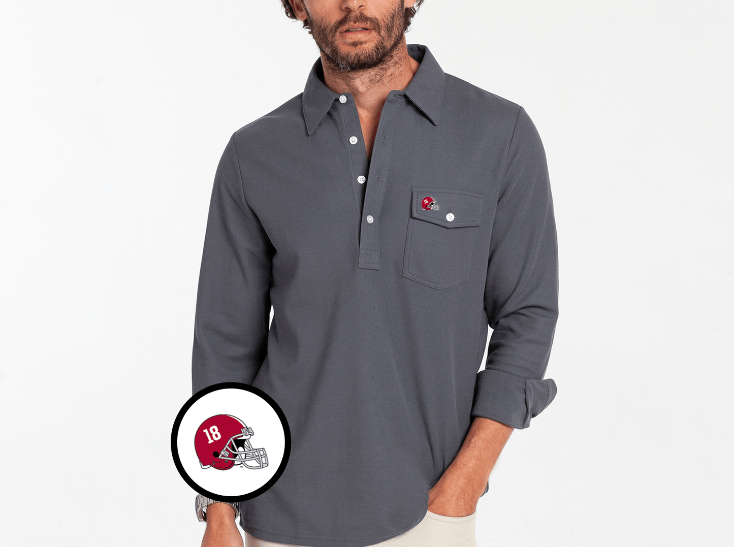 Alabama - Long Sleeve Players Shirt - Helmet - Blue Steel