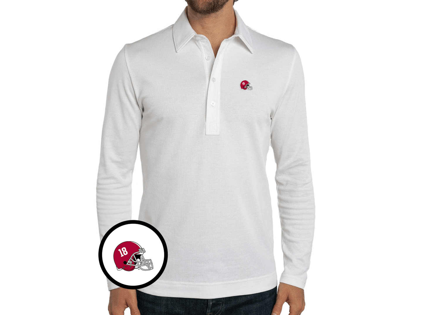 Alabama - Jacquard Long Sleeve Range Polo - Helmet - White