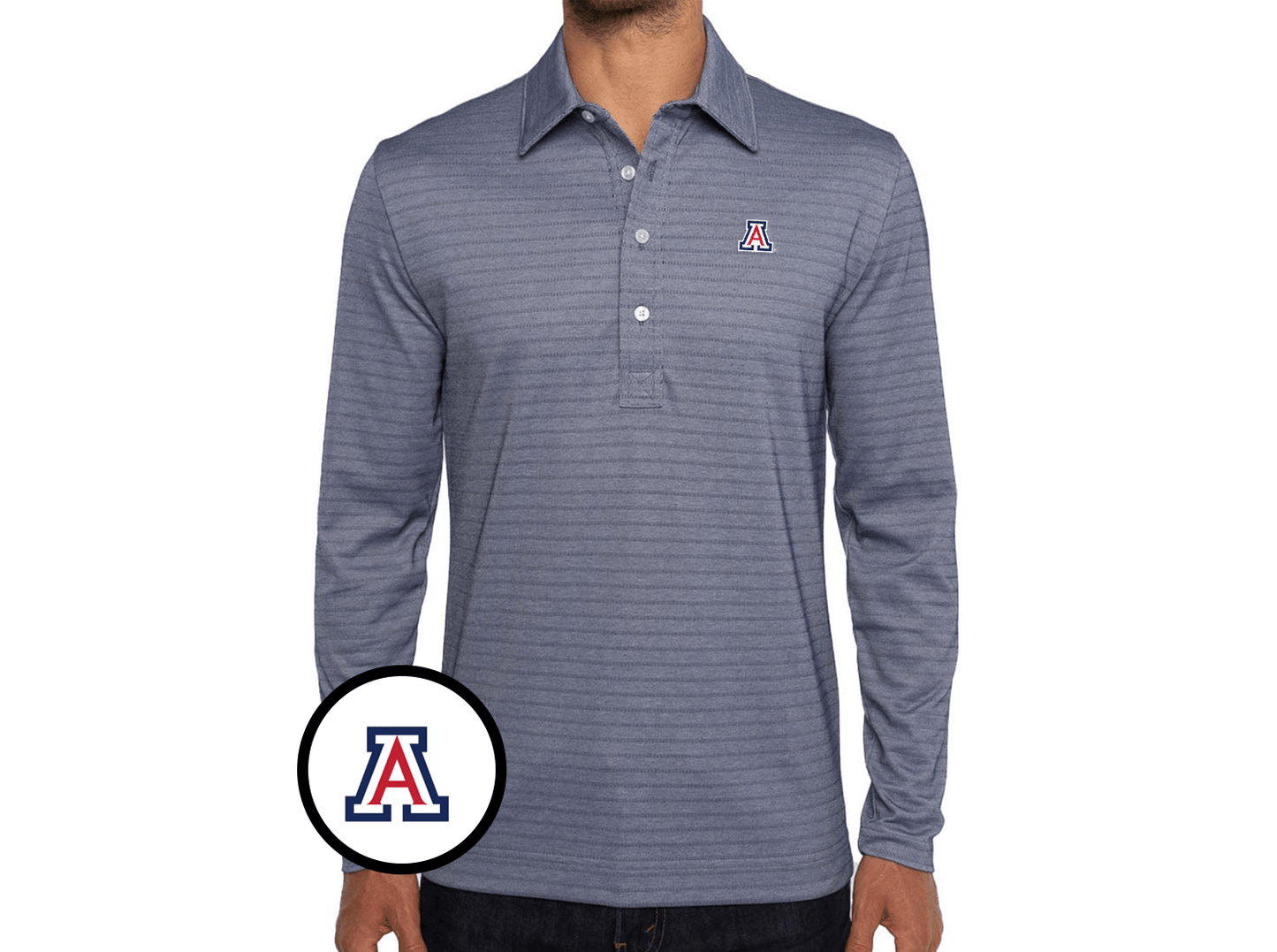 Arizona - Jacquard Long Sleeve Polo - A - Navy Stripe