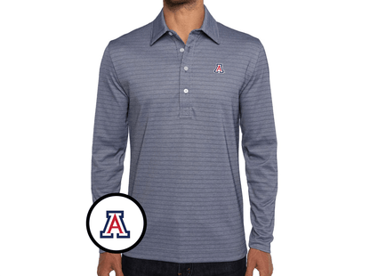 Arizona - Jacquard Long Sleeve Polo - A - Navy Stripe