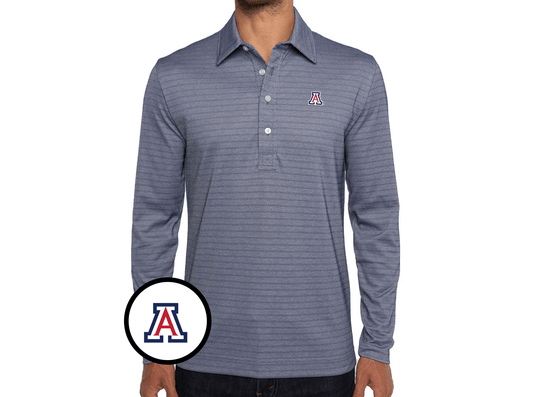 Arizona - Jacquard Long Sleeve Polo - A - Navy Stripe