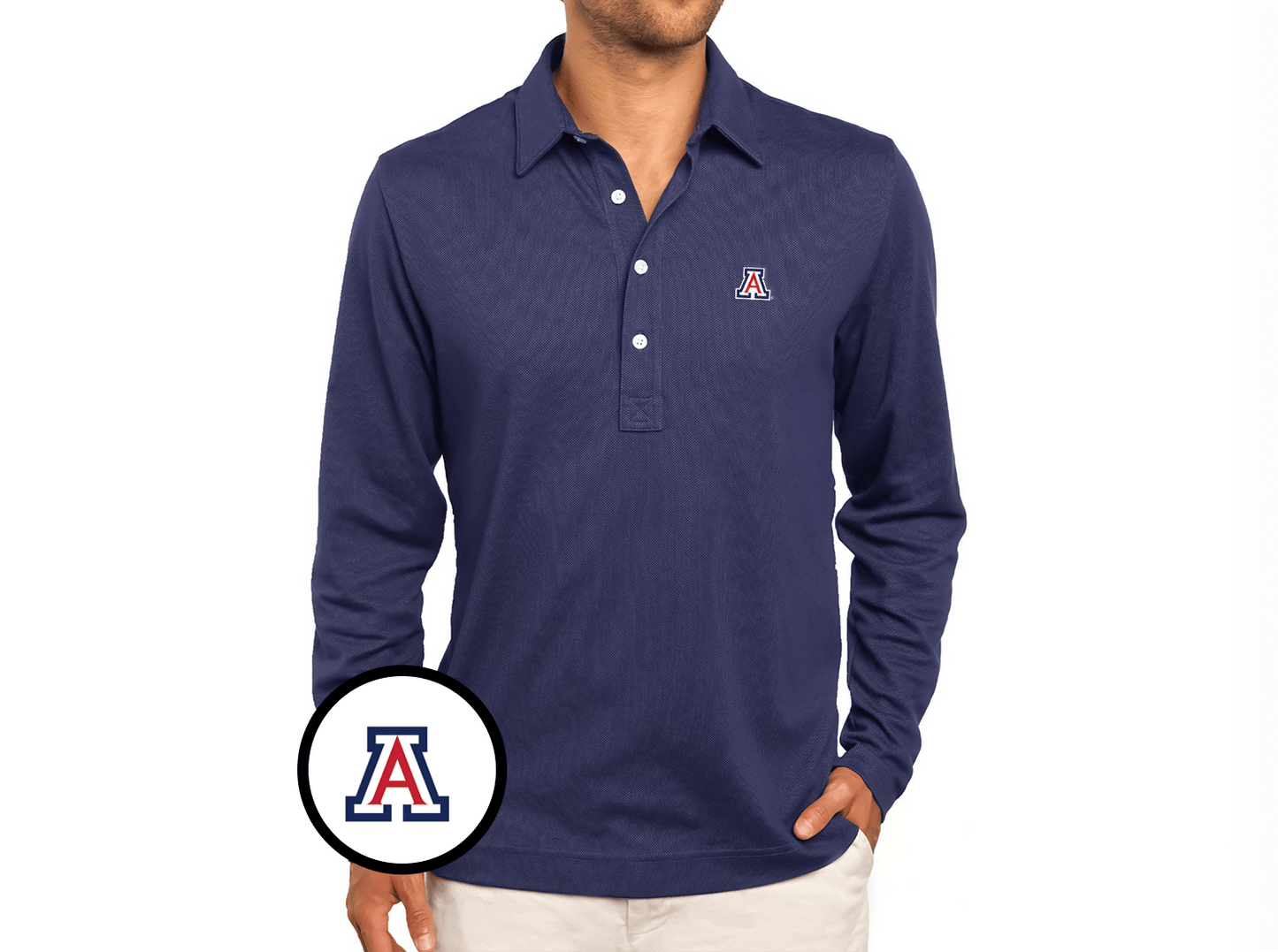 Arizona - Jacquard Long Sleeve Range Polo - A - Navy