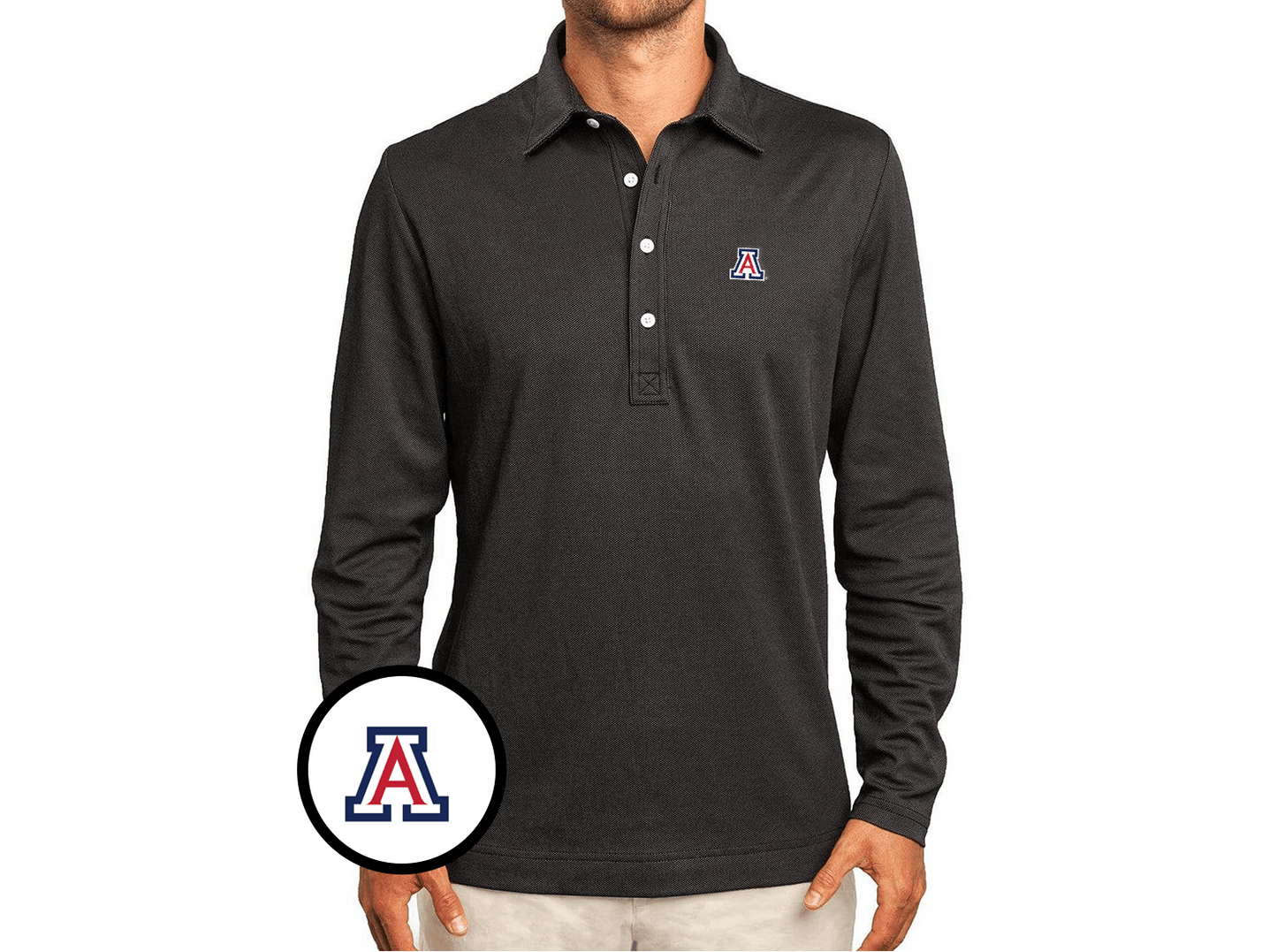 Arizona - Jacquard Long Sleeve Polo - A - Black