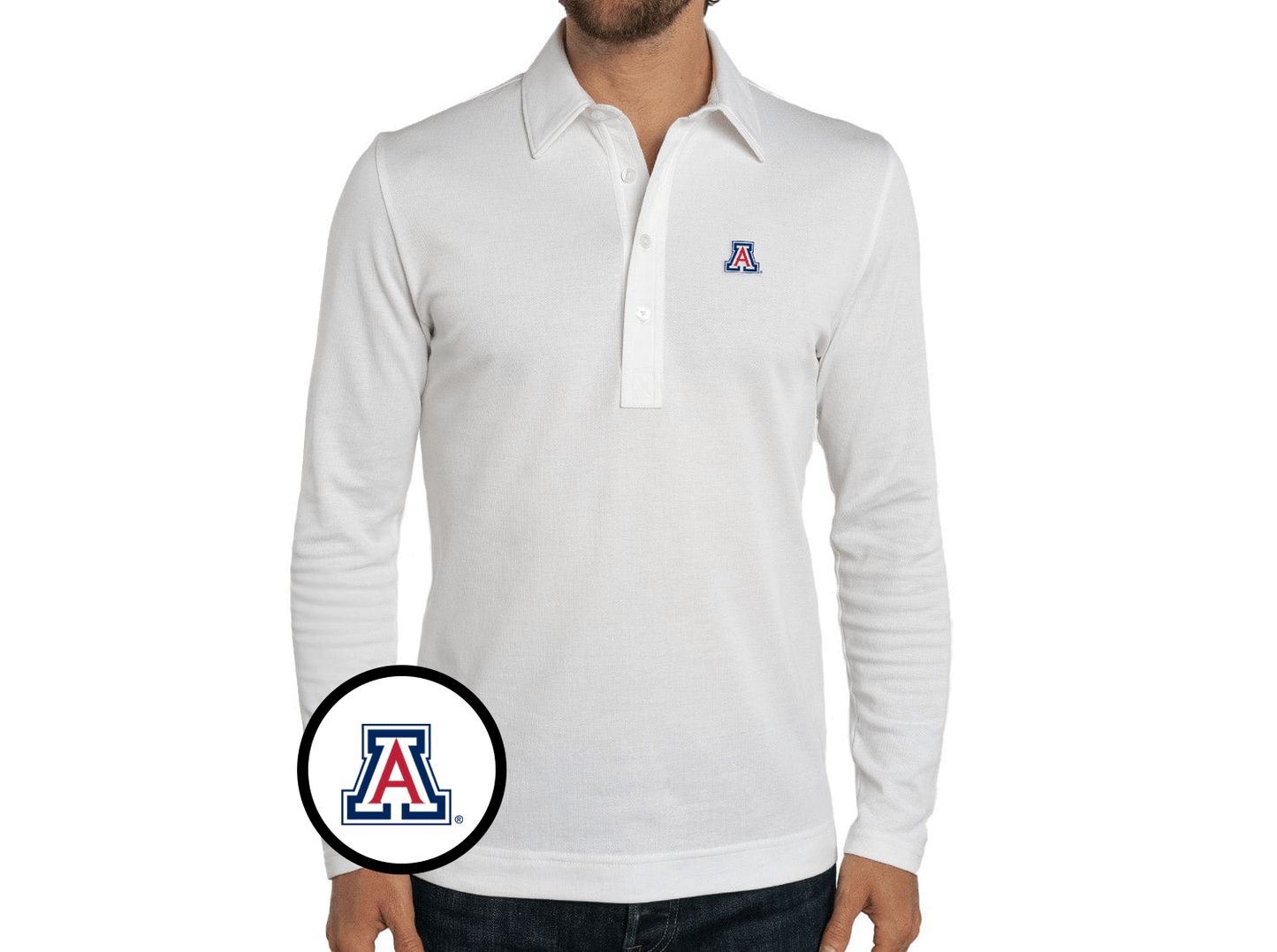 Arizona - Jacquard Long Sleeve Polo - A - White