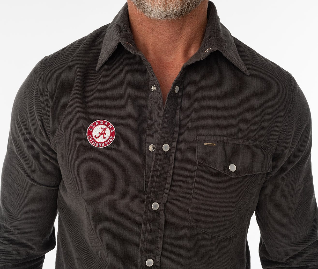 Alabama - Corduroy Pearl Snap - A Badge (R/W) - Charcoal - Secondary