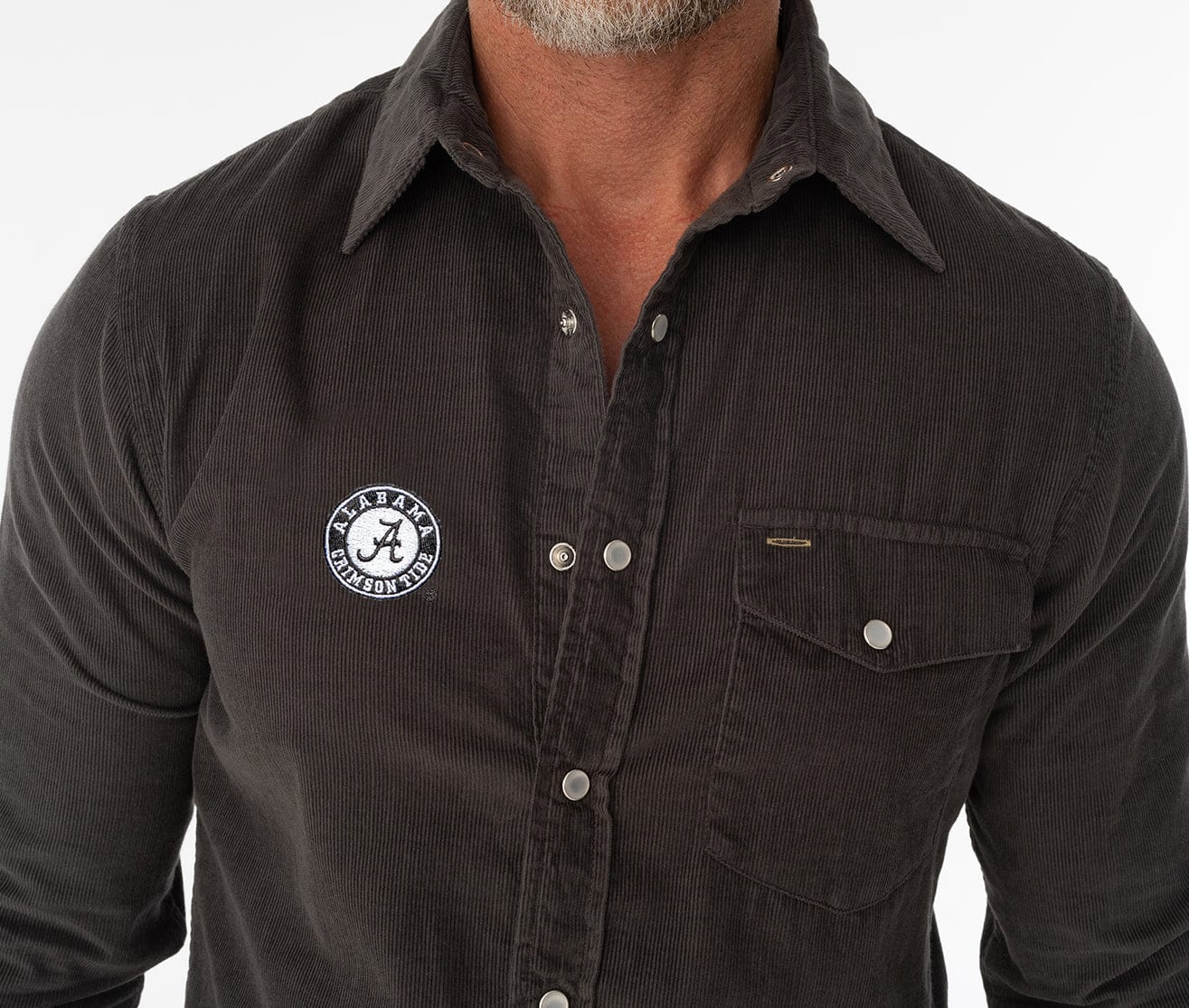 Alabama - Corduroy Pearl Snap - A Badge (B/W) - Charcoal - Secondary