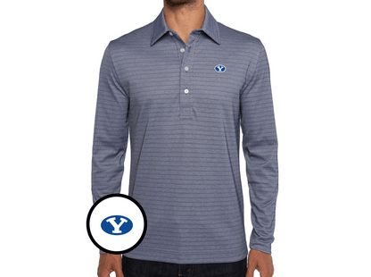 BYU - Jacquard Long Sleeve Range Polo - Oval - Navy Stripe