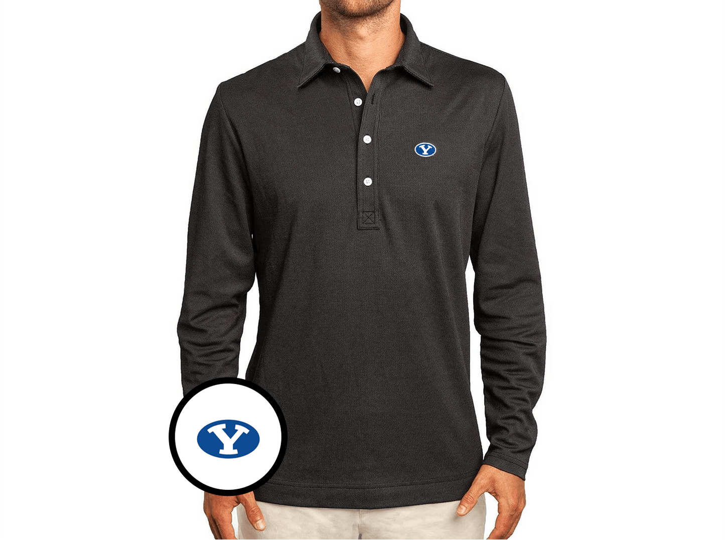 BYU - Jacquard Long Sleeve Range Polo - Oval - Black