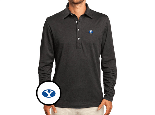 BYU - Jacquard Long Sleeve Range Polo - Oval - Black