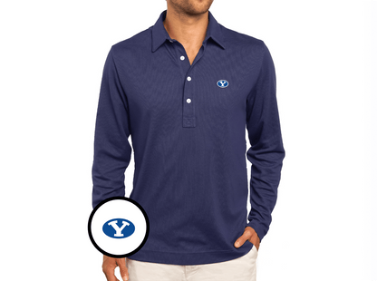 BYU - Jacquard Long Sleeve Range Polo - Oval - Navy