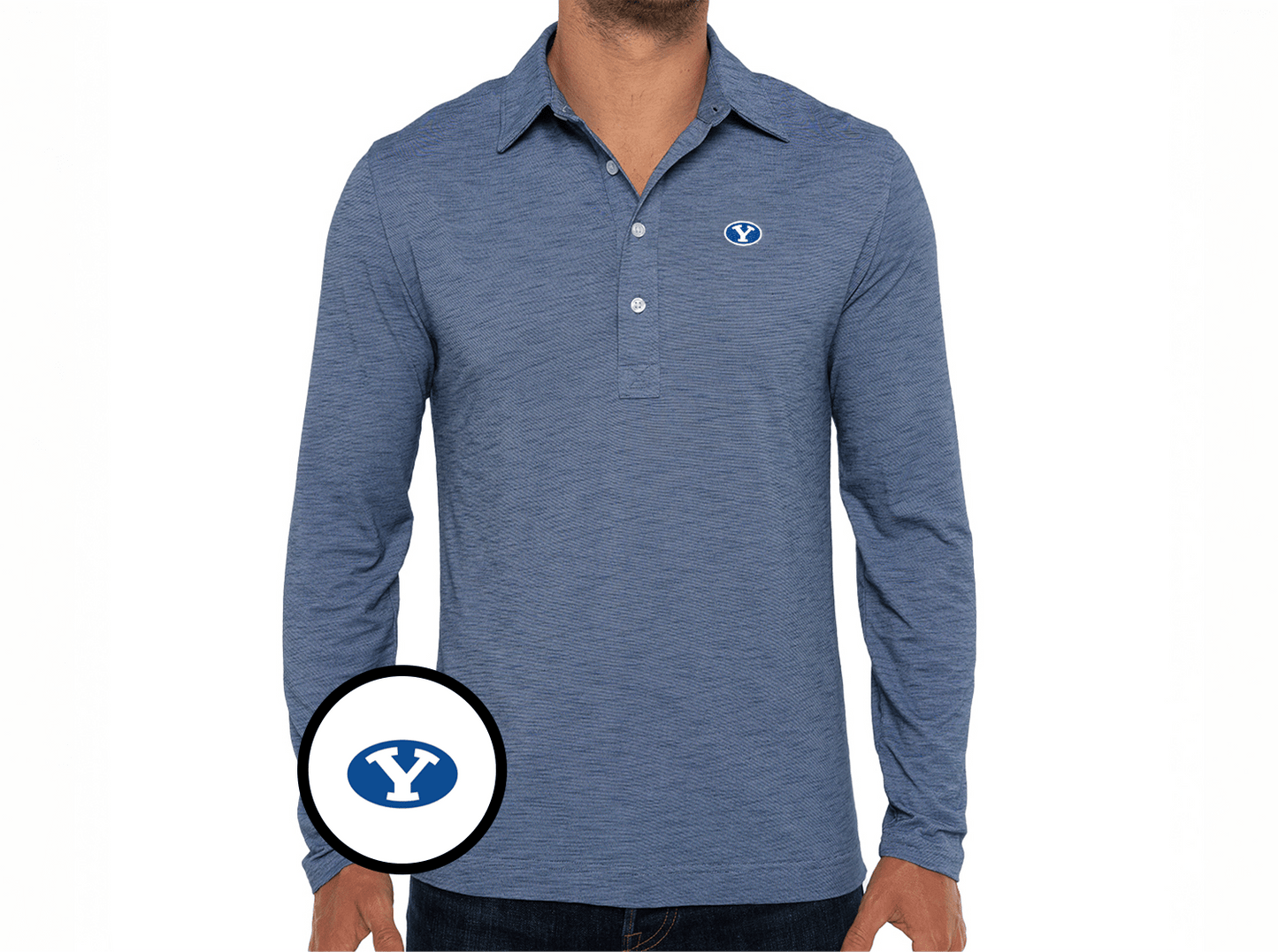 BYU - Brrr Long Sleeve Range Polo - Oval - Riviera