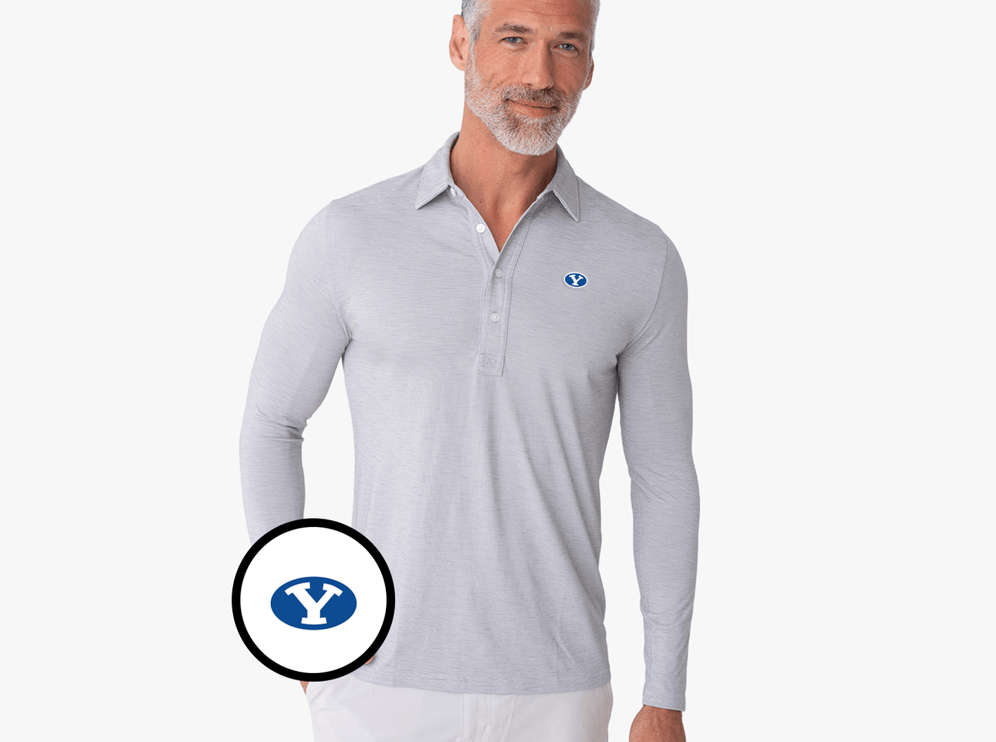 BYU - Brrr Long Sleeve Range Polo - Oval - Silverado