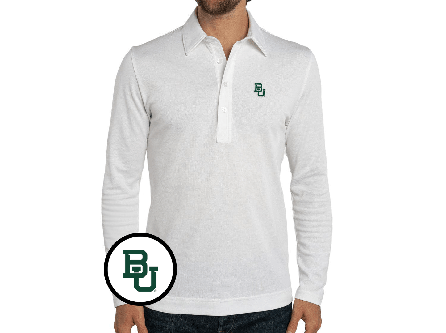 Baylor - Jacquard Long Sleeve Range Polo - BU - White
