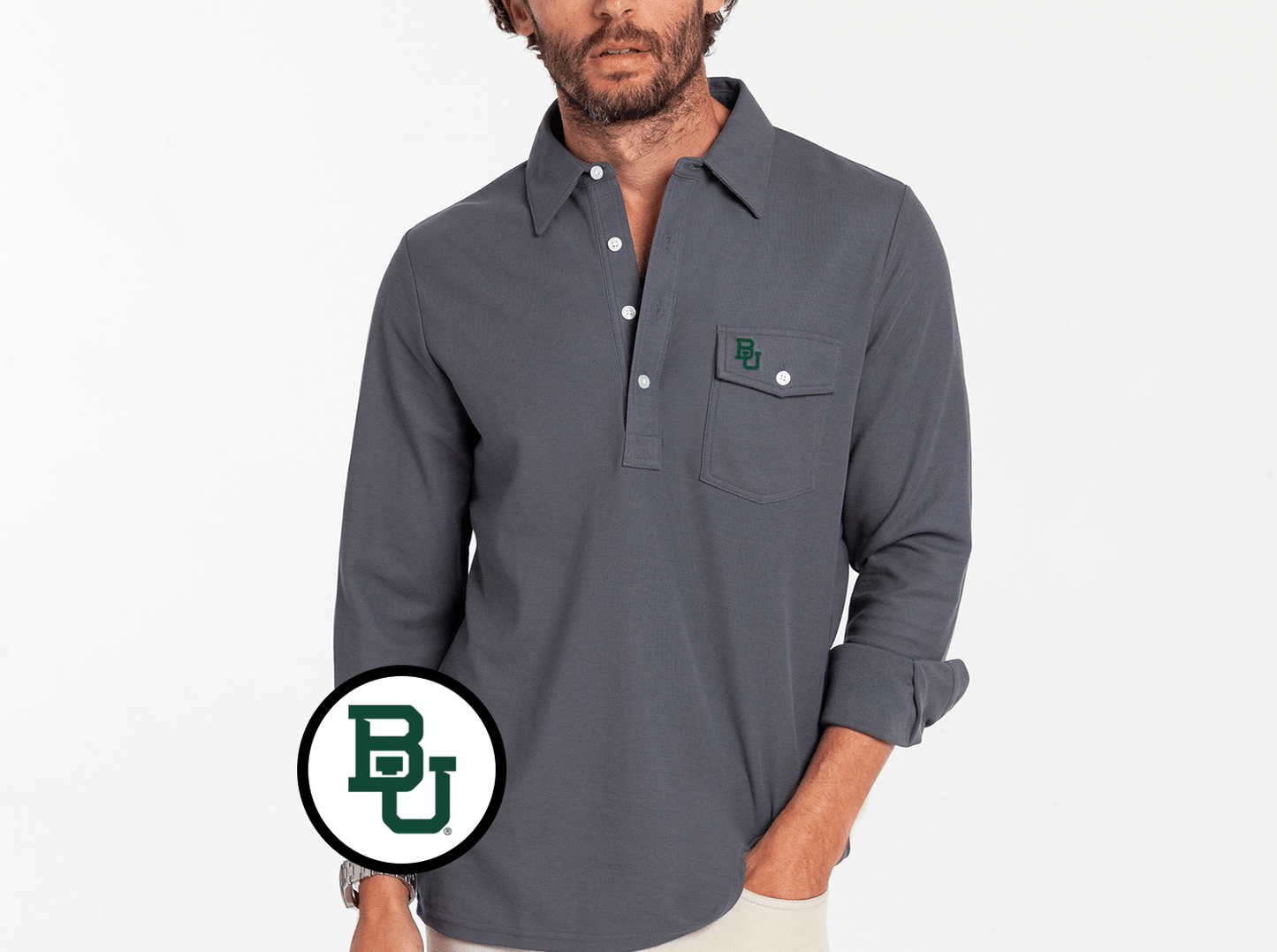 Baylor - Long Sleeve Players Shirt - BU - Blue Steel