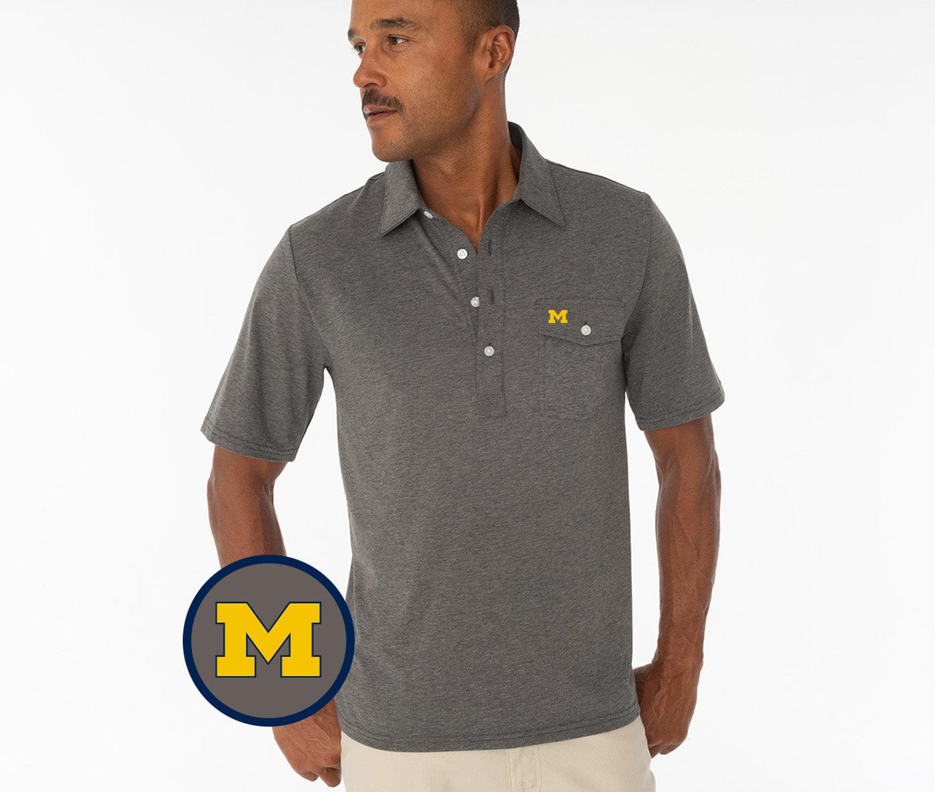 Michigan - Coach's Performance Players Shirt - M Logo - Heather Gray