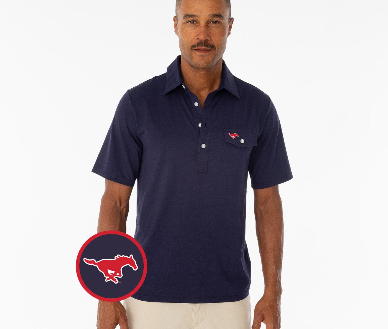 SMU - Coach's Performance Players Shirt - Mustang - Navy