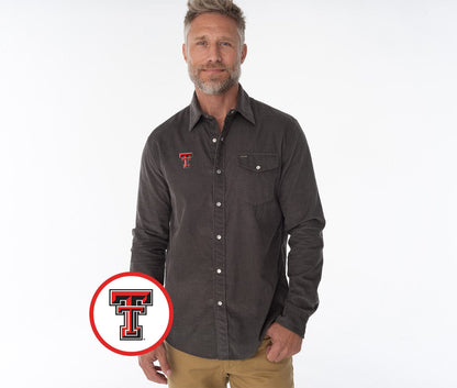 Texas Tech - Corduroy Pearl Snap - TT Mark - Gray